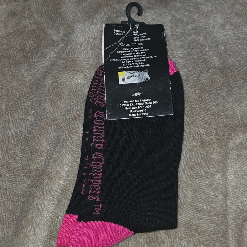 Vintage Orange County Choppers OCC Womens Black and Pink Socks Size 9-11